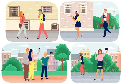 Global data sharing concept with of young people using mobile smartphone for Stock Illustration