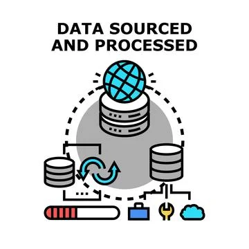 Global data sourcing, analytics, and processing concept Stock Illustration