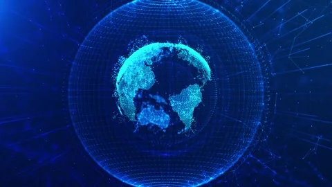 Global data sphere interface visual glowing Earth points, wireframe rings, and b 動画素材 340479829
