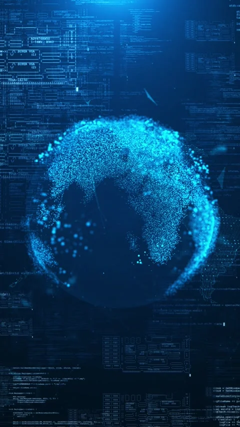 Global data technology scene glowing blue globe, overlays, world map dots, netwo Stock Footage 340456156