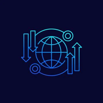 Global data transfer icon, linear Stock Illustration