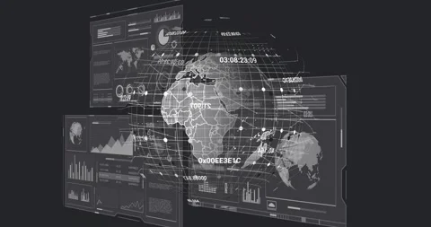 Global data visualization and analytics animation over digital world map and Stock Footage 330254996