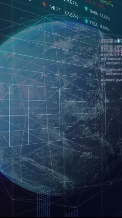 Global data visualization and coding animation over rotating digital Earth Stock Footage 344244601