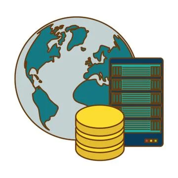 Global database server banner icon Stock Illustration
