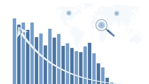 Global decline bar chart with trend line animation, Monochrome bar chart wi.. Stock-Footage 329384360