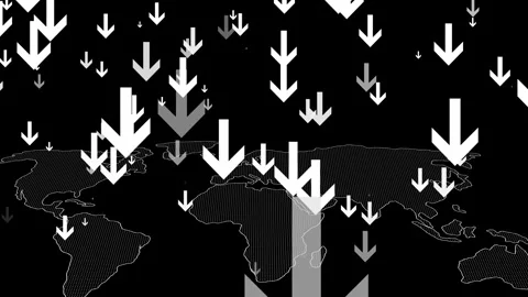 Global Decline Downward Arrows on World Map Animation Stock Footage 308884091
