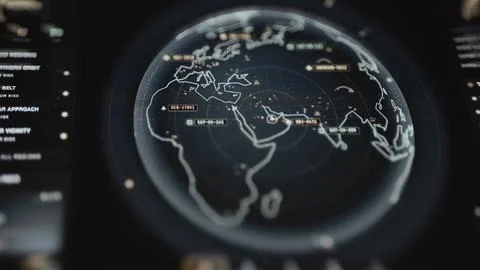 Global Defense Operations Globe with Live Tracking Stock Photos