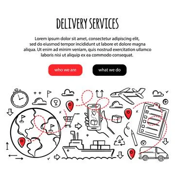 GLOBAL DELIVERY Of Goods By Different Modes Of Transport Illustrazione stock