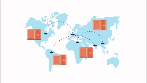 Global delivery logistics animated concept motion graphic with shipping con.. Stock Footage 339070081