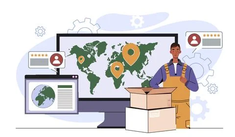 Global delivery tracking concept scene. Vector illustration Stock Illustration