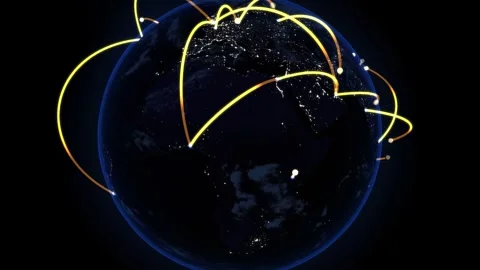 Global digital data connections over Earth Stock Footage 340201197