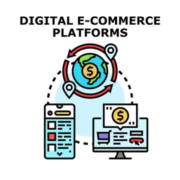 Global digital e commerce platforms connecting buyers and sellers Stock Illustration