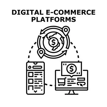 Global digital e commerce platforms connecting buyers and sellers Stock Illustration