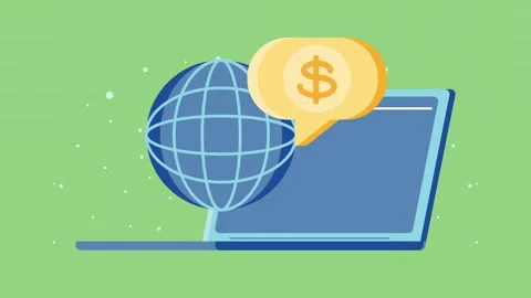 Global digital financial transaction concept with laptop computer and spinn.. Stock Footage 338312402