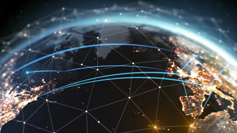 Global Digital Grid Growing Over Earth Looped Net 3d Animation. Ai Neural 動画素材 236165031