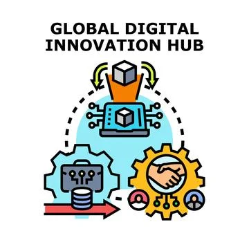 Global digital innovation hub creating tech solutions Stock Illustration