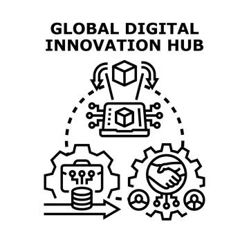 Global digital innovation hub creating tech solutions Stock Illustration