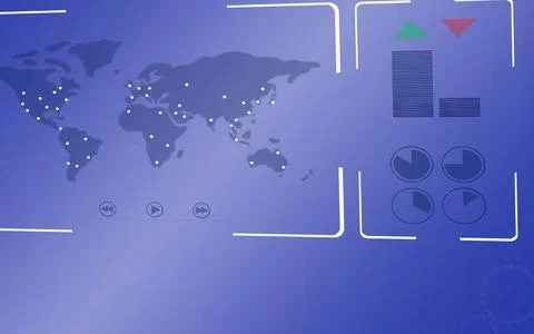 Global Digital Interface with World Map Data Visualization and Control Pane.. Stock Photos