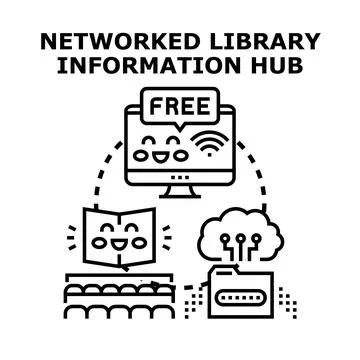 Global digital library network freely sharing information Stock Illustration