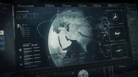 Global Digital Map Location Data Analysis In Futuristic Spying Mission Ui Vídeos de archivo 237843366
