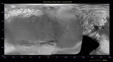 This global digital map of Saturn s moon Iapetus was created using data ta... Stock Photos