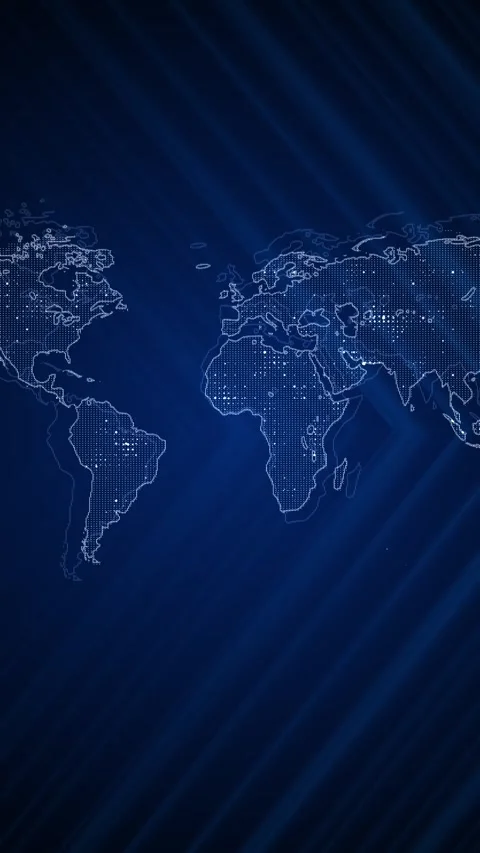 Global digital map technology screen land shapes, deep blue tone, modern busines Stock Footage 340477638