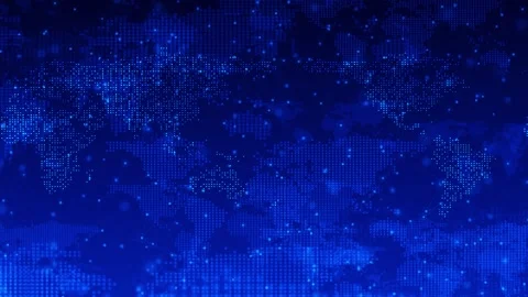 Global digital map visual blue dotted world continents, network nodes, glowing c Stock Footage 340575875