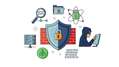 Global Digital Network and Corporate Security Shield Animation 스톡 동영상 334364579