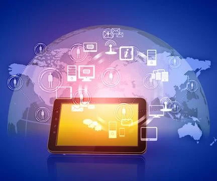 Global Digital Network and Tablet Communication Technology Stock Photos