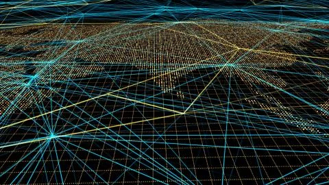 Global digital network communication, data transmission and storage Illustrazione stock