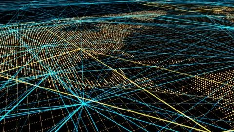 Global digital network communication, data transmission and storage Stock Illustration