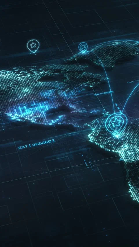 Global digital network connecting location points on world map Vidéo 326203168