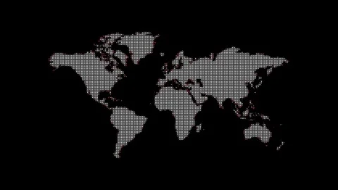 Global Digital Network Glow World Map Animation on Black Background Stock Footage 345266158