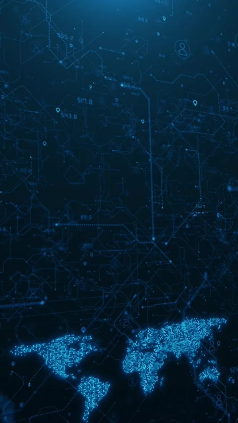 Global Digital Network Map with Connected Data Systems Stock Footage 341361040