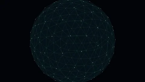 Global Digital Network Sphere with Glowing White Nodes and Cyan Connections.. Видео 345981981