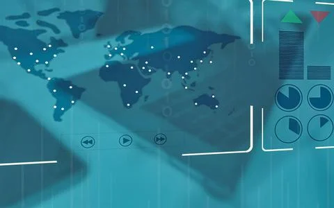 Global digital network technology communication concept with world map conn.. Foto stock