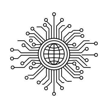 Global Digital Network Technology Line Art Icon with Globe Circuit AI Conne.. Illustrazione stock