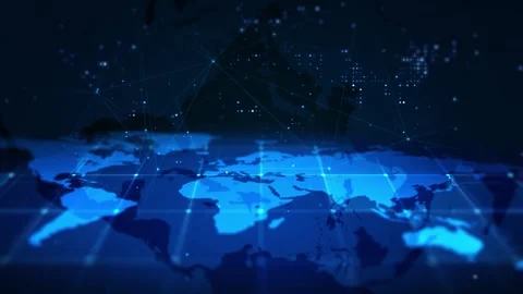 Global Digital Network World Map with Blue Technology Theme Stock Footage 339052071