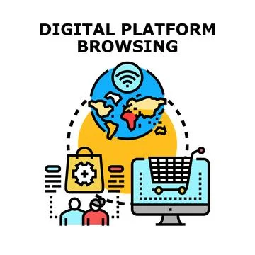 Global digital platform browsing and online shopping Illustrazione stock