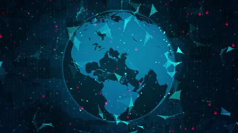 Global Digital Security Red Key and World Map Background Stock Footage 339045598