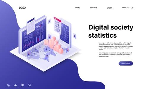 Global Digital Society Statistics Network Stock Illustration