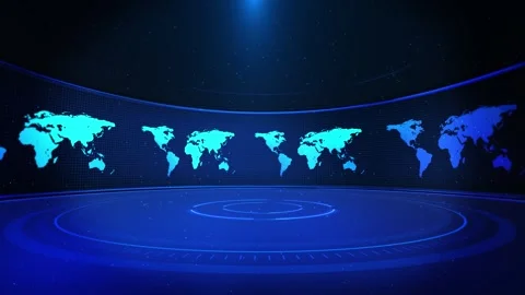 Global Digital Studio Background World Map Technology Display Wide futuristic st Stock Footage 341907536