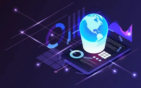 Global digital technology infographic Programming and techniques for runnin.. Stock Illustration