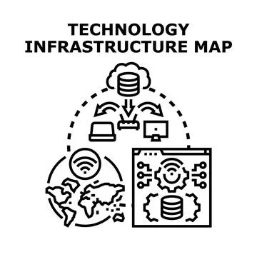 Global digital technology infrastructure network map Stock Illustration