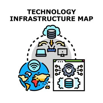 Global digital technology infrastructure network map Stock Illustration