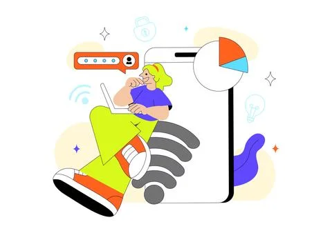 Global Digital Transformation Vector Illustration Featuring Modern Technolo.. Illustrazione stock