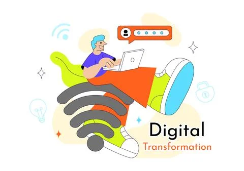 Global Digital Transformation Vector Illustration Featuring Modern Technolo.. Stock Illustration