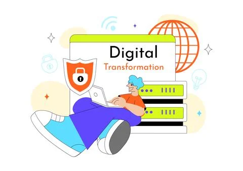 Global Digital Transformation Vector Illustration Featuring Modern Technolo.. Stock Illustration