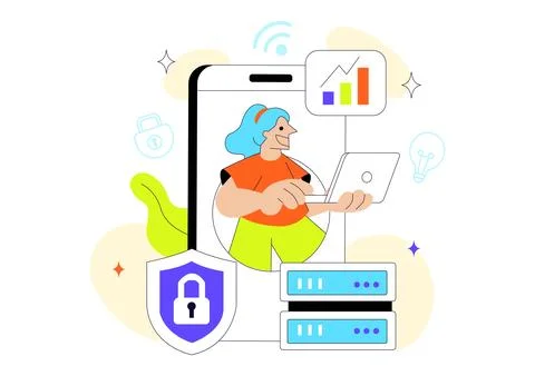 Global Digital Transformation Vector Illustration Featuring Modern Technolo.. Illustrazione stock