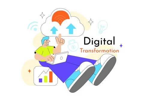 Global Digital Transformation Vector Illustration Featuring Modern Technolo.. Stock Illustration